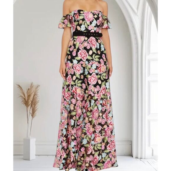 Dress The Population Lara Embroidered Dress Gown Size Medium $488 - Picture 1 of 5